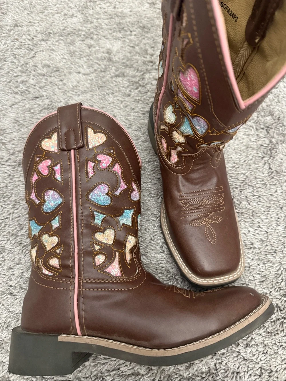 Shyanne Brown Western Boots with Rainbow Heart Cutouts